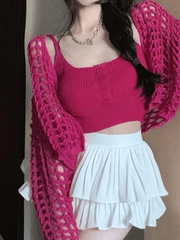 Open Front Hollow Out Crochet Knit Crop Top