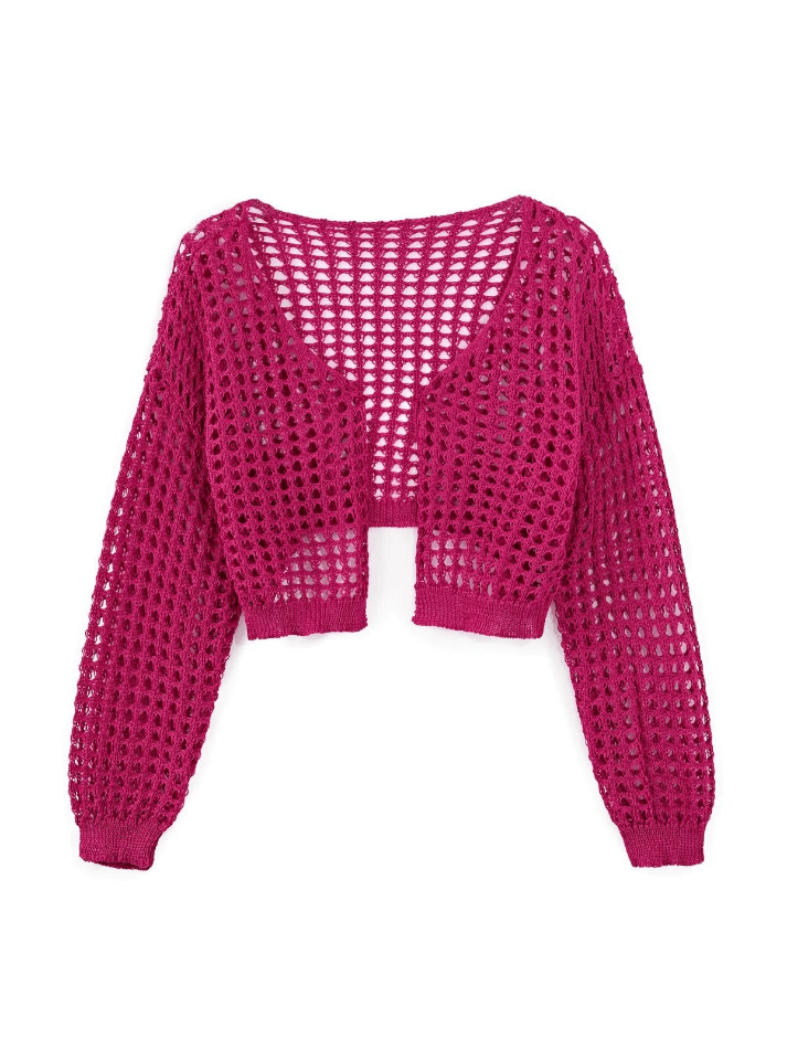 Open Front Hollow Out Crochet Knit Crop Top