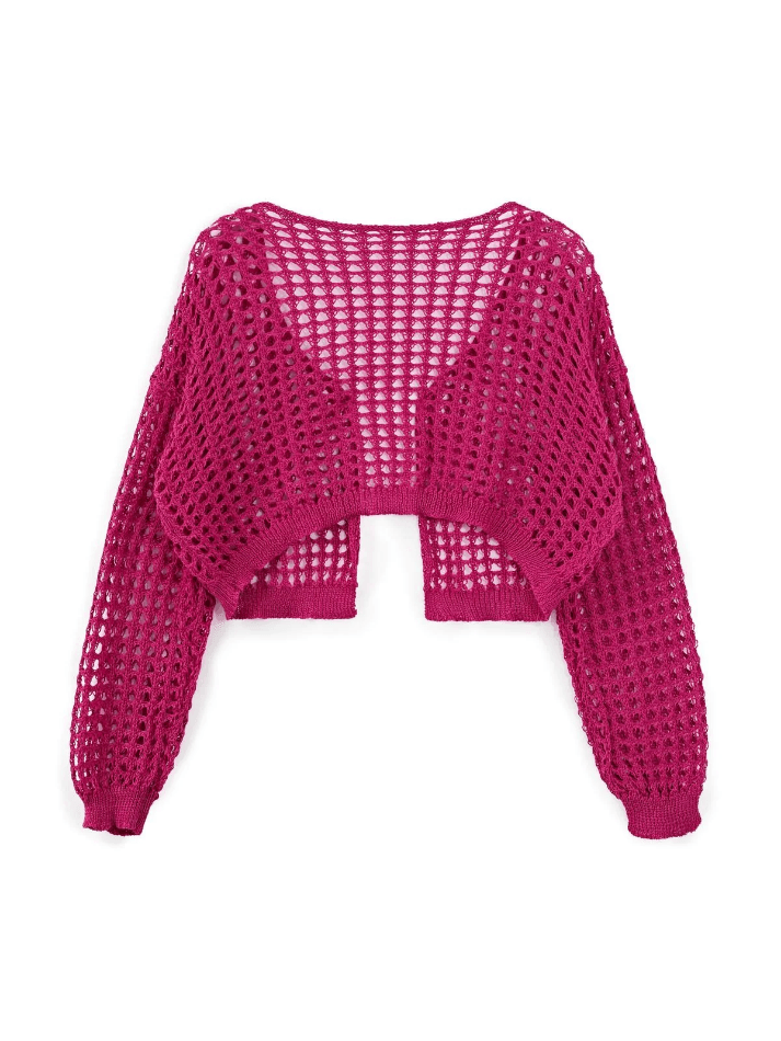 Open Front Hollow Out Crochet Knit Crop Top