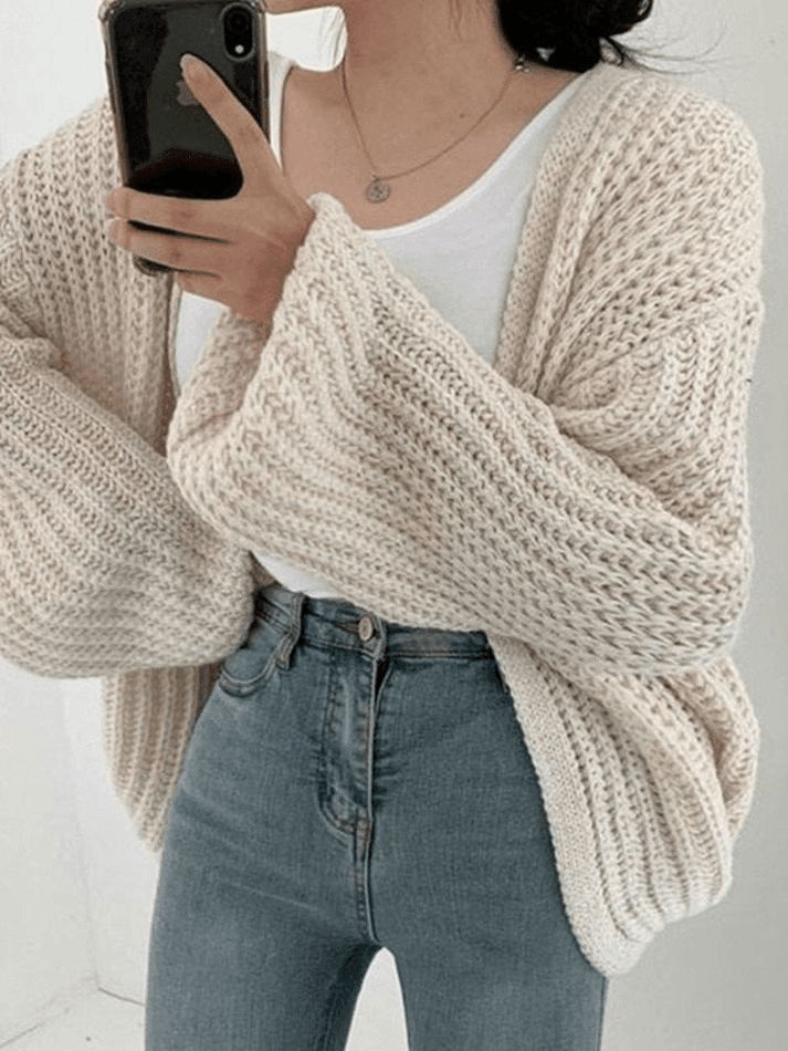 Open Front Long Sleeve Knit Cardigan