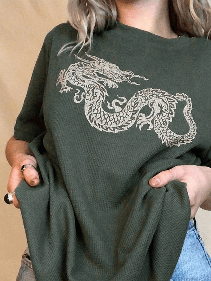 Oversized Dragon Printed Short Sleeve Tee