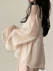 Oversized Long Sleeve Crochet Knit Top