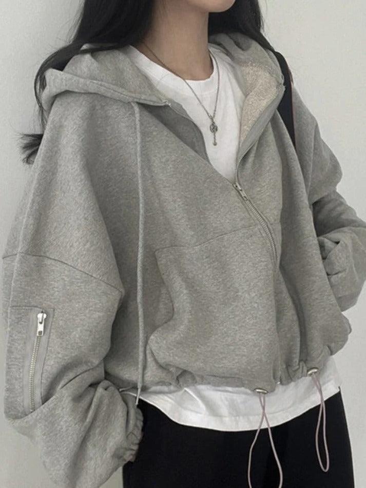 Oversized Zip Up Gray Hoodie