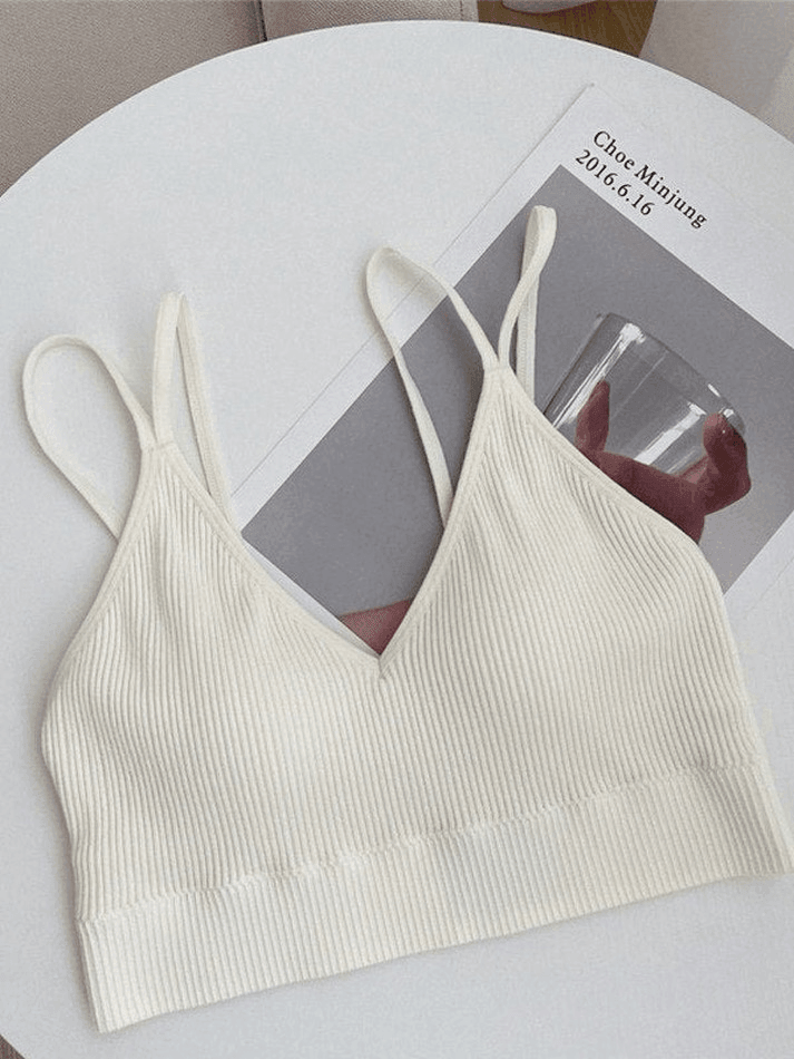 Padded V Neck Rib Crop Cami Top