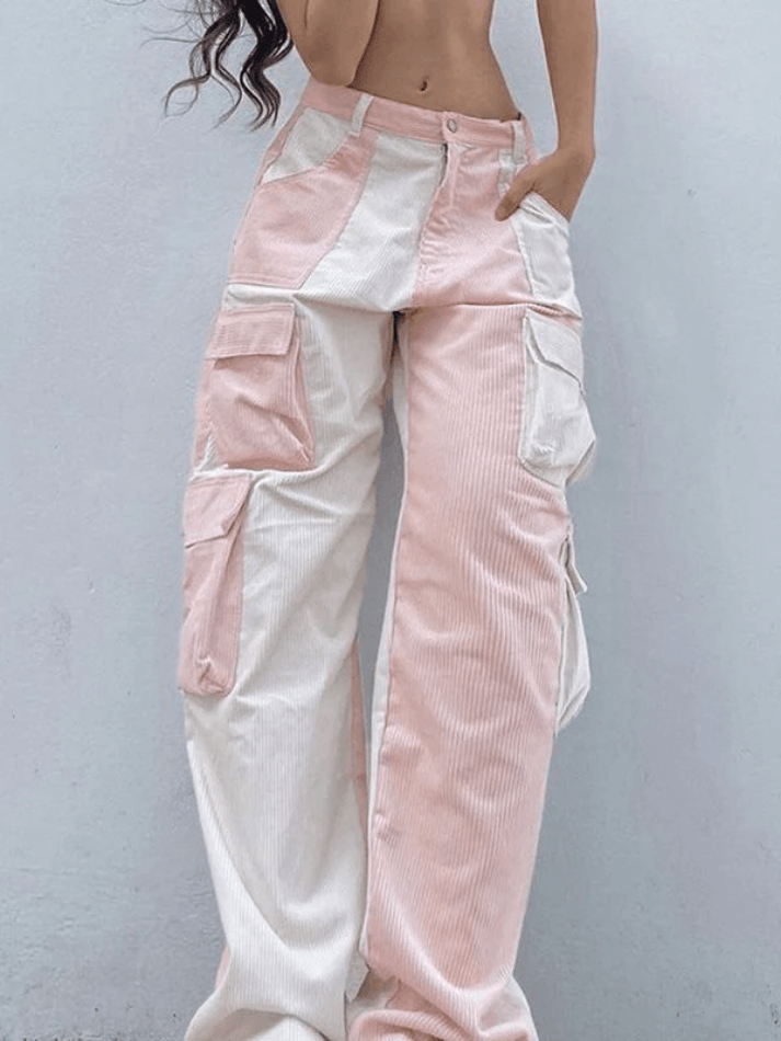 Patchwork Corduroy Cargo Pants