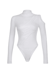 Patchwork Cutout White Long Sleeve Bodysuit