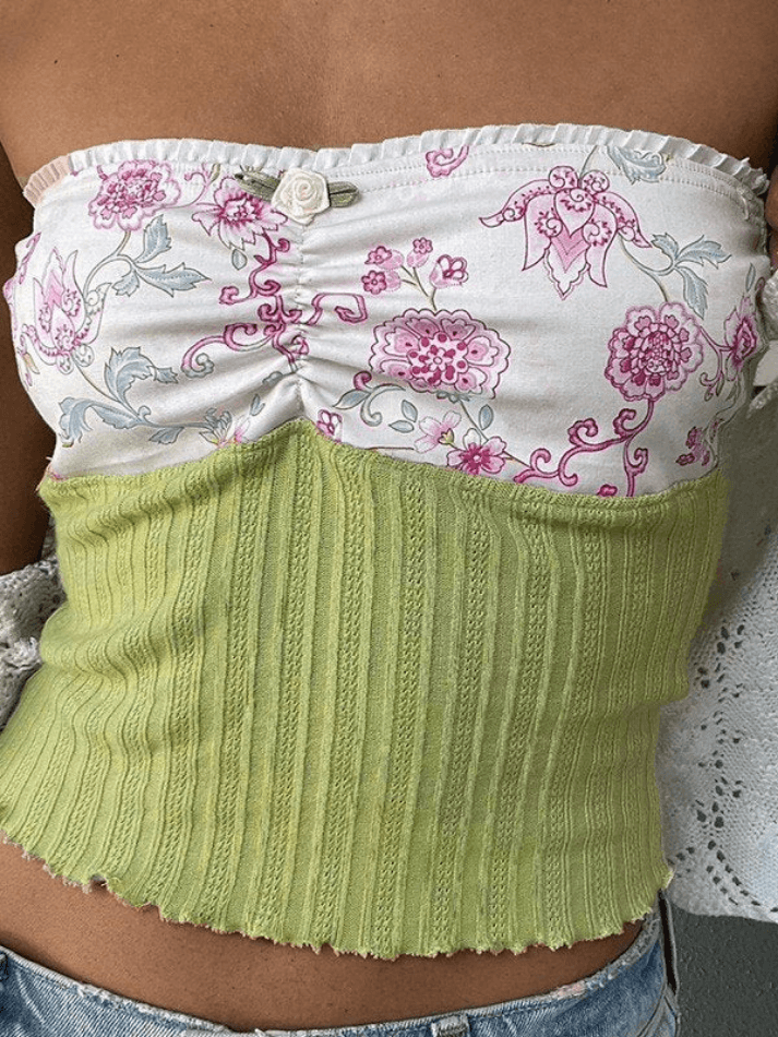 Patchwork Floral Knitted Bandeau Top