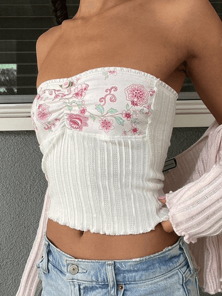 Patchwork Floral Knitted Bandeau Top