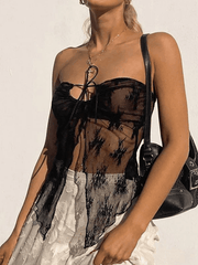 Patchwork Slit Sheer Mesh Bandeau Top