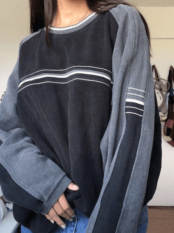 Patchwork Striped Crew Sweatshirt