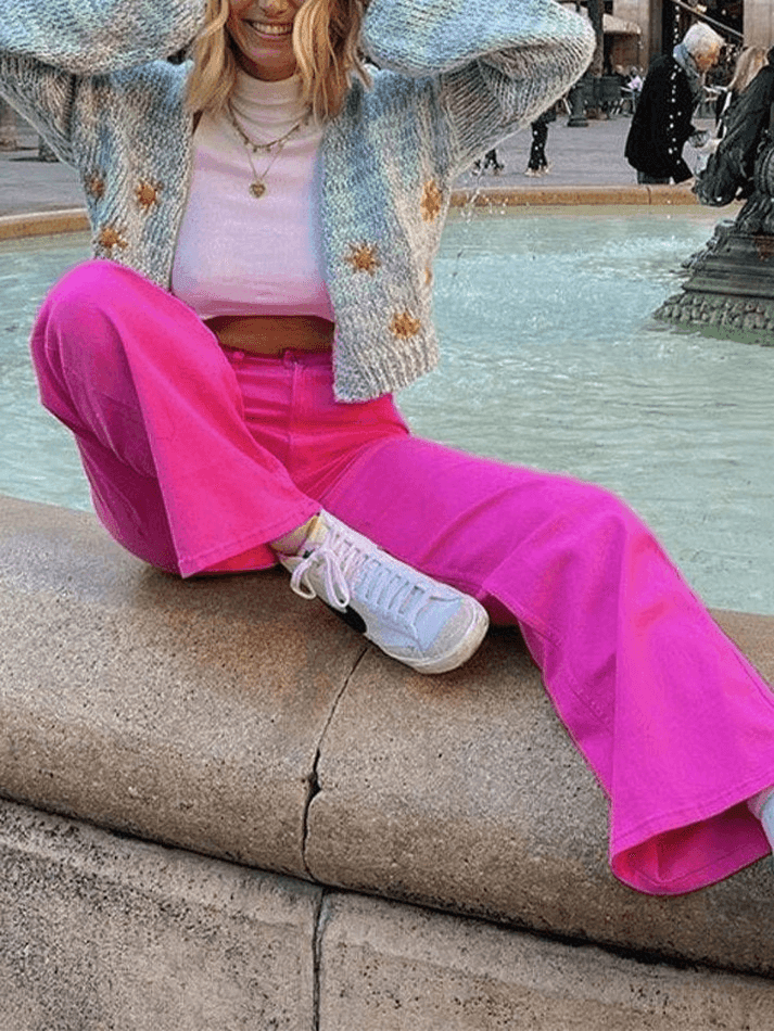 Pink Casual Relaxed Boyfriend Jeans