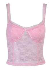 Pink Lace Crop Vest Tank Top