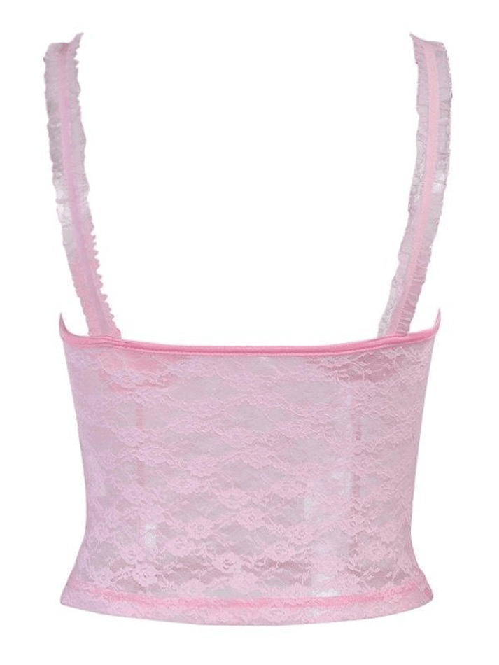 Pink Lace Crop Vest Tank Top