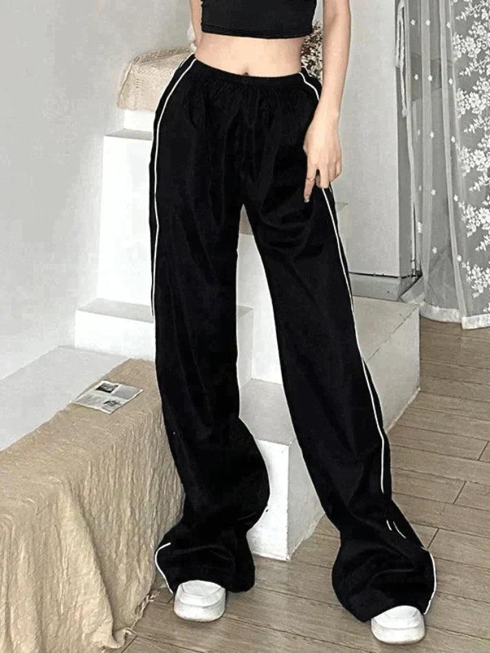 Piping Detail Black Baggy Sweatpants