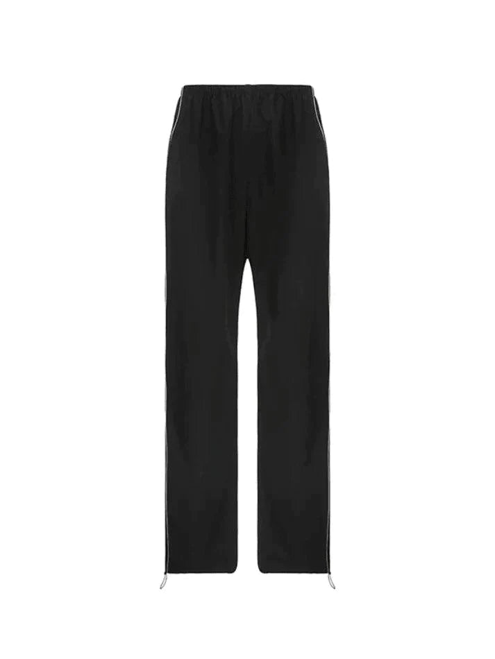 Piping Detail Black Baggy Sweatpants