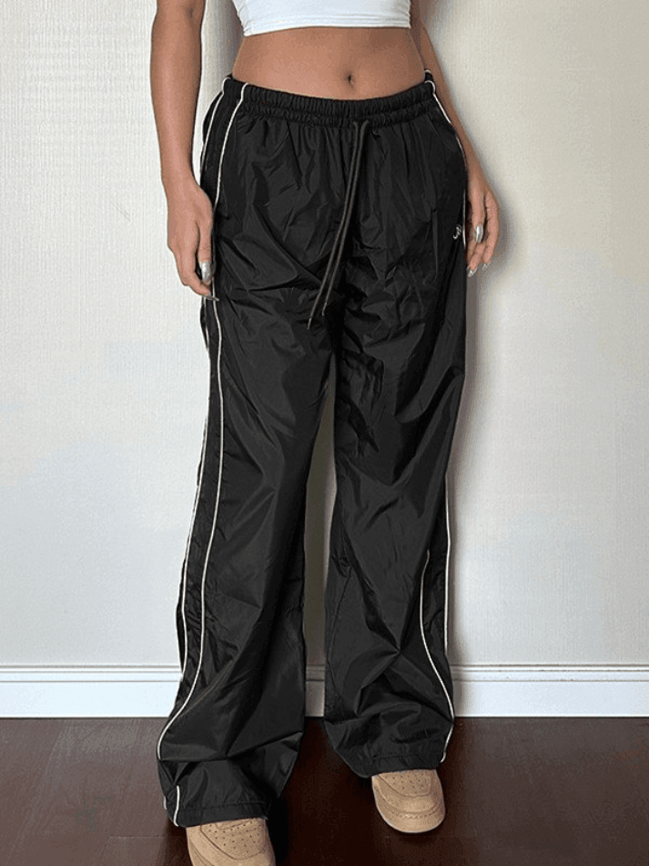 Piping Detail Wide Leg Parachute Pants