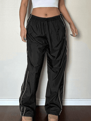 Piping Detail Wide Leg Parachute Pants