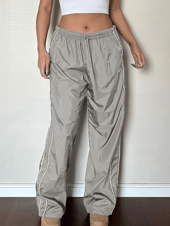 Piping Detail Wide Leg Parachute Pants