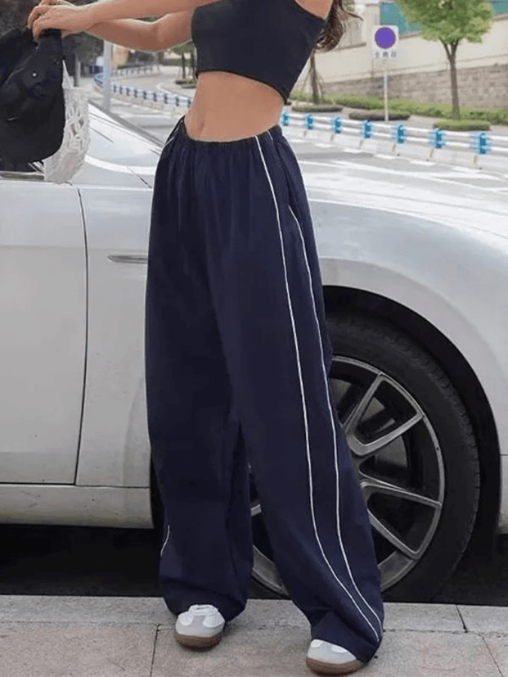 Piping Detail Wide Leg Track Pants