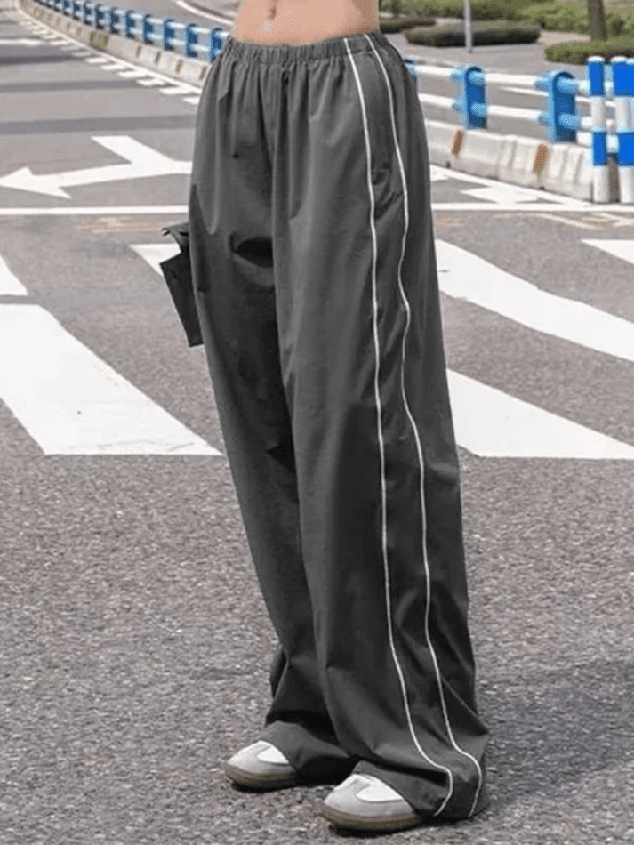 Piping Detail Wide Leg Track Pants