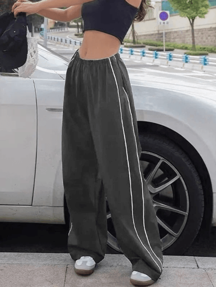 Piping Detail Wide Leg Track Pants