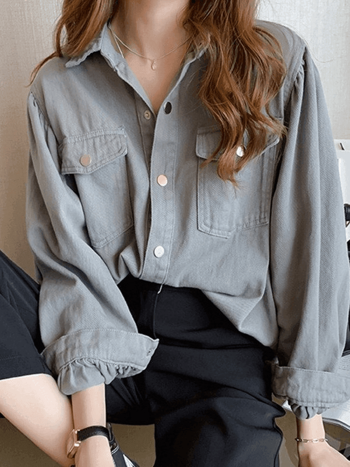 Pleated Oversized Long Sleeve Blouse