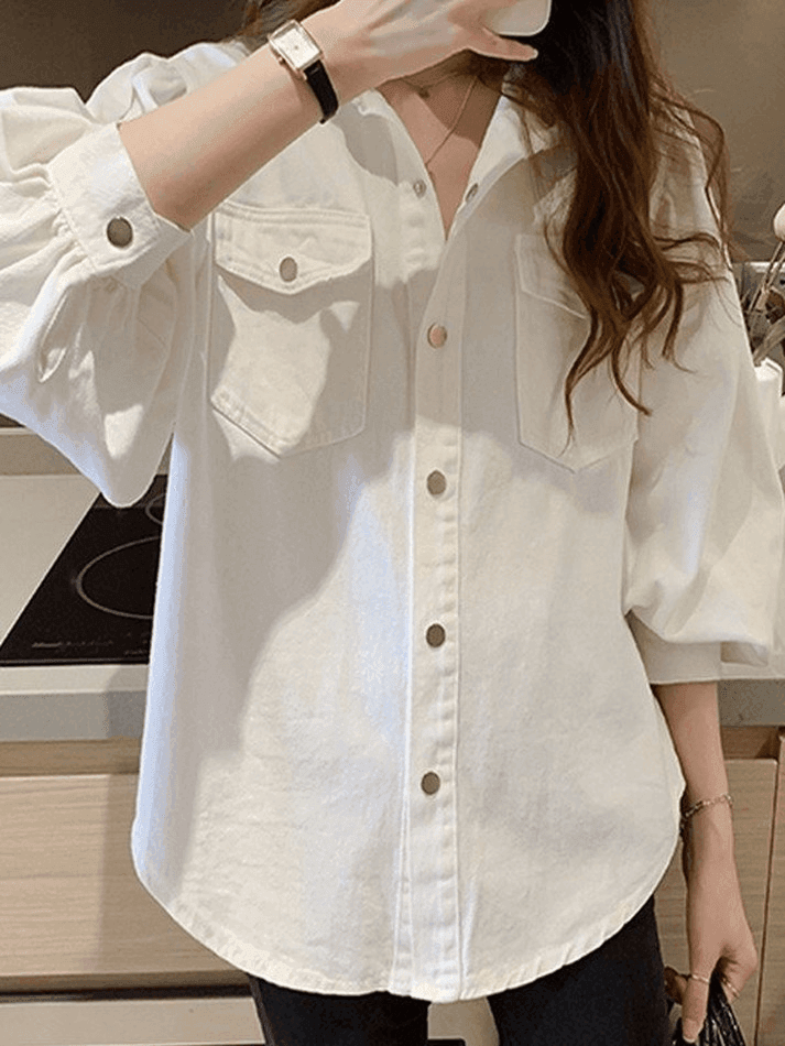 Pleated Oversized Long Sleeve Blouse