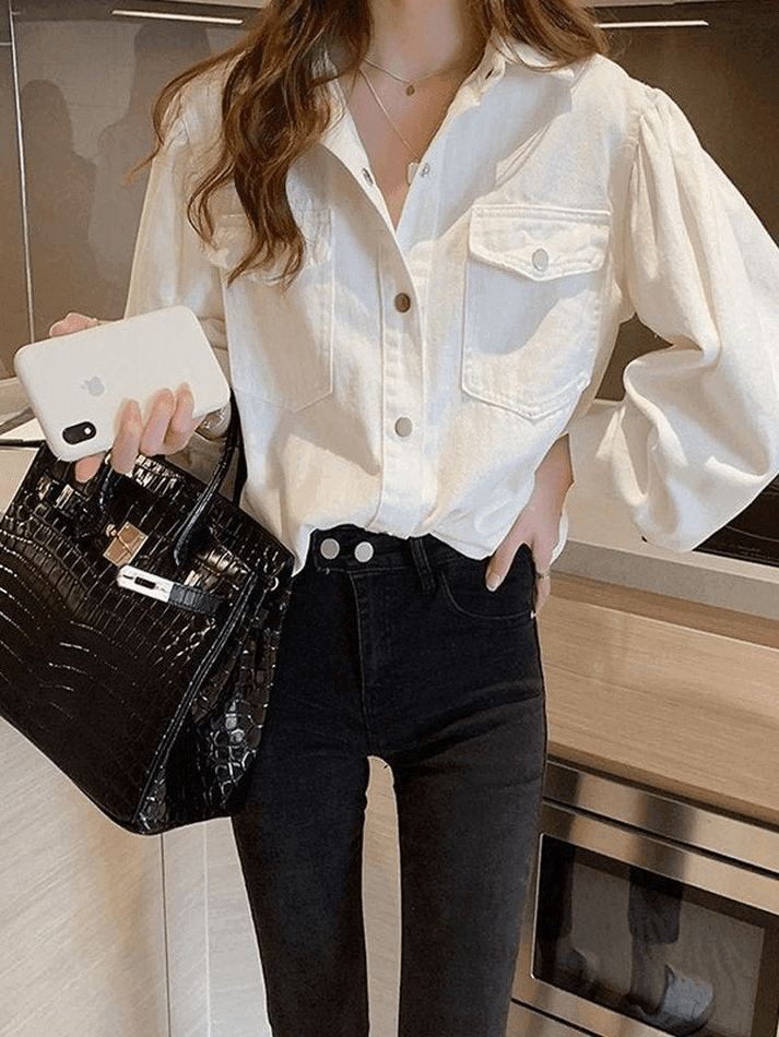 Pleated Oversized Long Sleeve Blouse