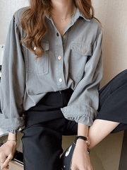 Pleated Oversized Long Sleeve Blouse