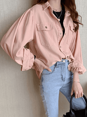 Pleated Oversized Long Sleeve Blouse