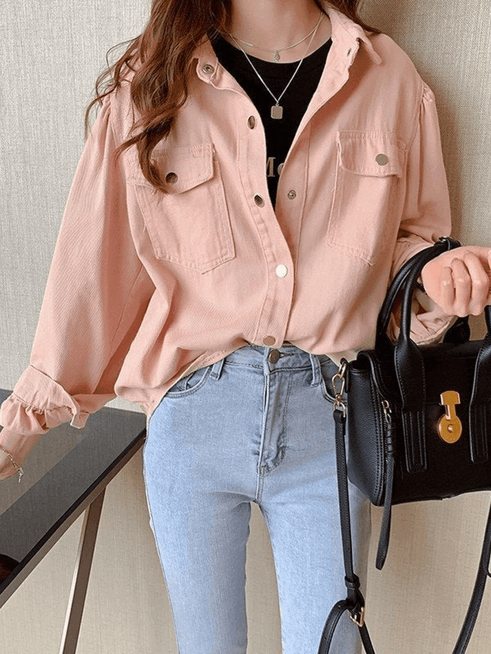 Pleated Oversized Long Sleeve Blouse