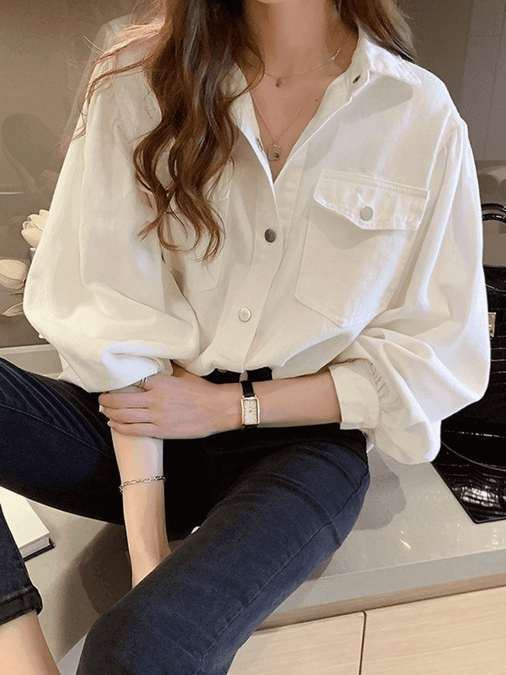 Pleated Oversized Long Sleeve Blouse