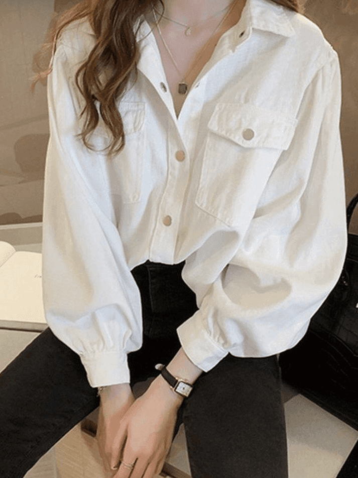 Pleated Oversized Long Sleeve Blouse