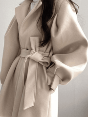 Puff Sleeve Belted Woolen Coat