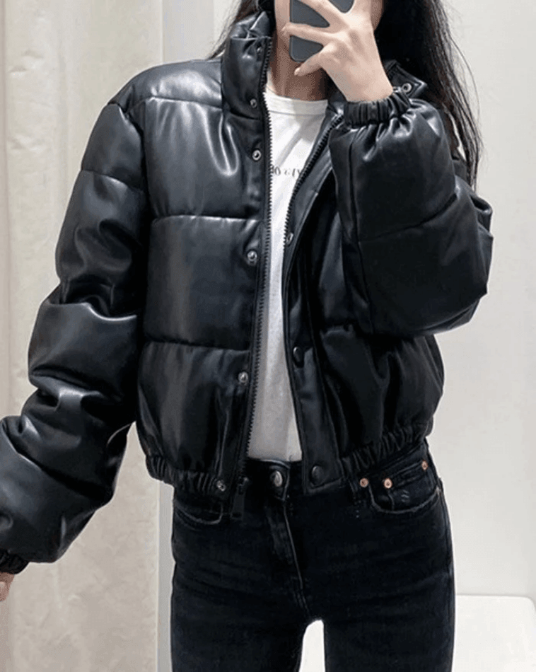 Puffer Jacket Pu Leather Puffer Jacket