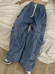 Punk Blue Wash Baggy Cargo Jeans