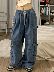 Punk Blue Wash Baggy Cargo Jeans