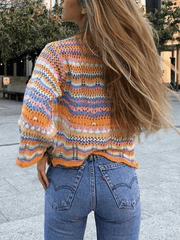 Rainbow Stripe Crochet Knit Sweater