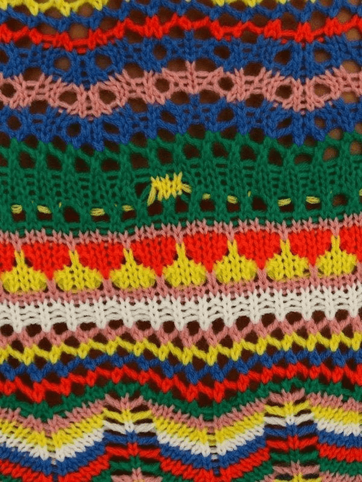 Rainbow Stripe Crochet Knit Sweater