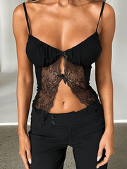 Ribbon Lace Patchwork Cutout Cami Top