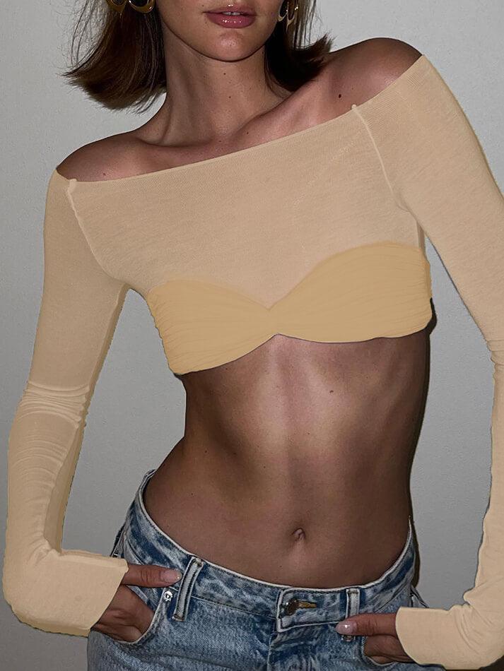 Ruched Off Shoulder Long Sleeve Crop Top