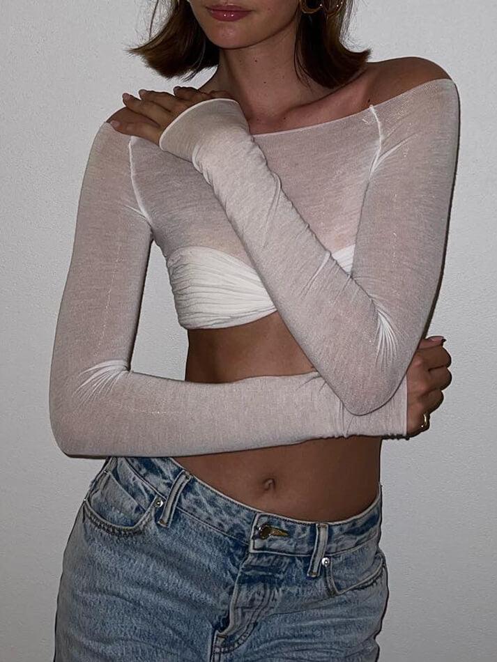 Ruched Off Shoulder Long Sleeve Crop Top