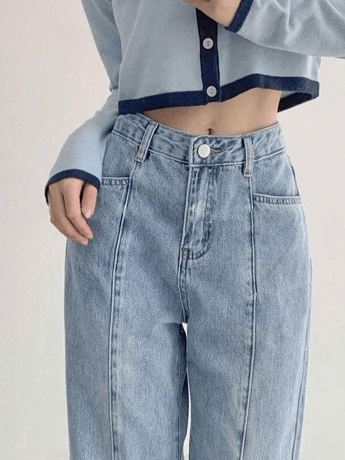 Seam Detail Washed Boyfriend Jeans