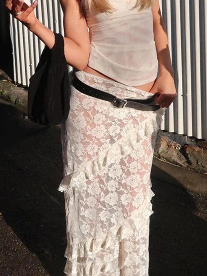 See Through Lace Midi Skirt