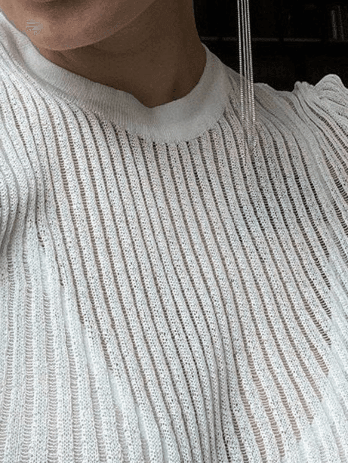 See Through Long Sleeve Ribbed Knit Top