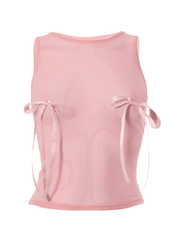 Sheer Mesh Bow Pink Tank Top