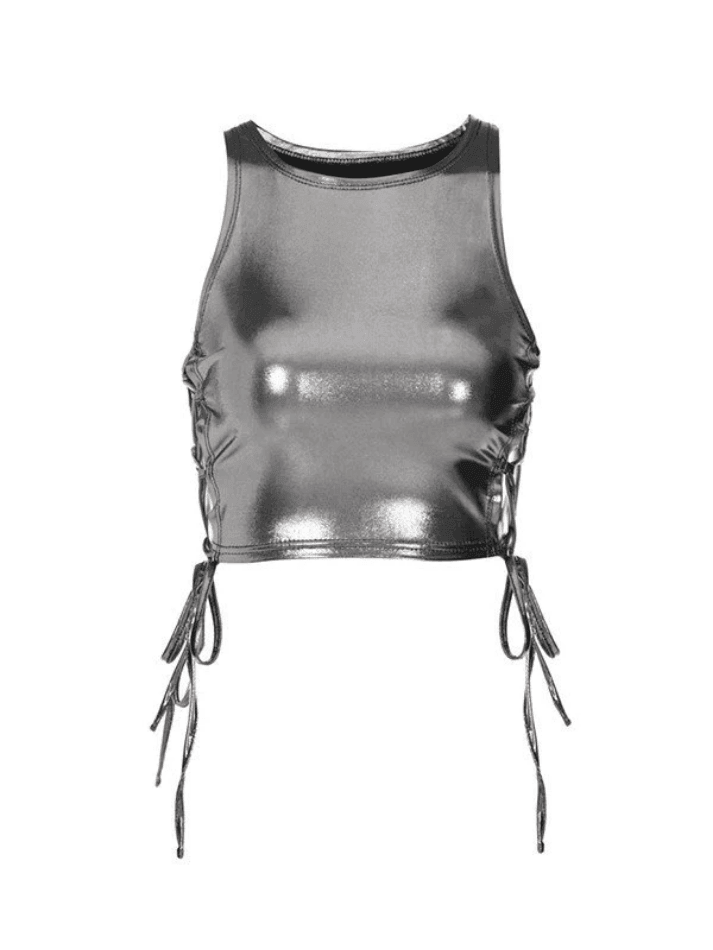 Side Tie Metallic Cropped Tank Top