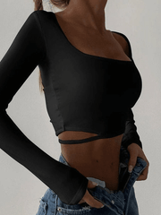 Simple Cutout Long Sleeve Crop Top