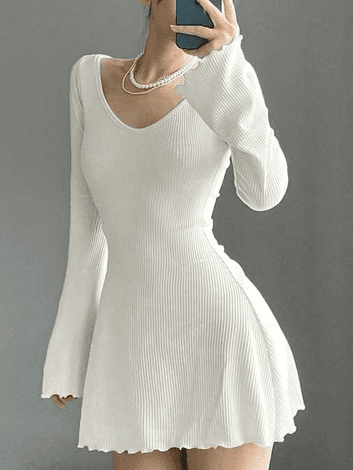 Simple Knitted Long Sleeve Mini Dress