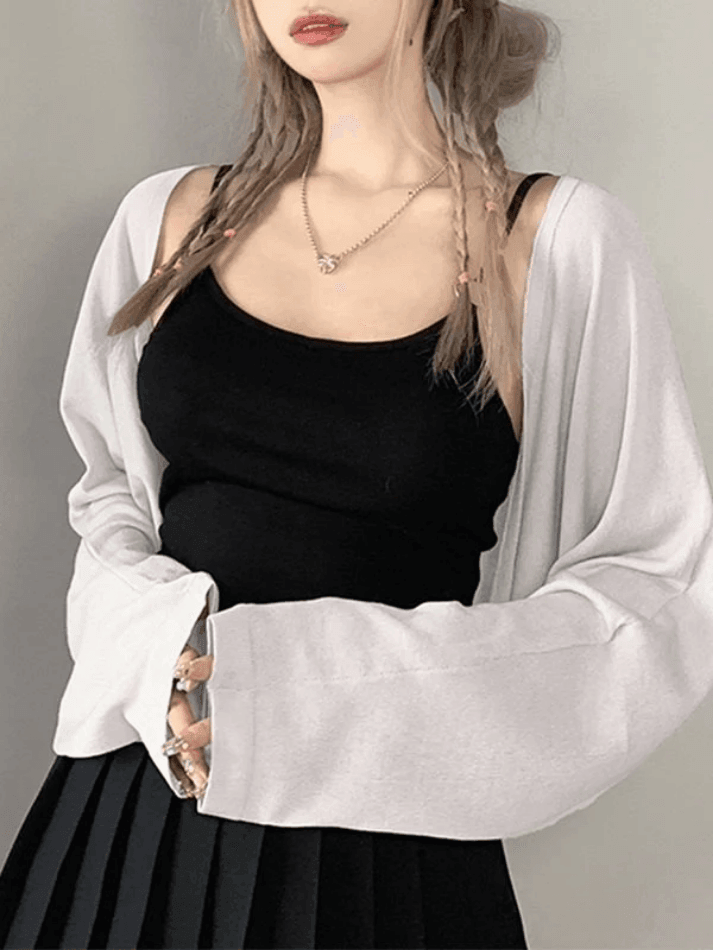 Simple Long Sleeve Cropped Shrug Cardigan